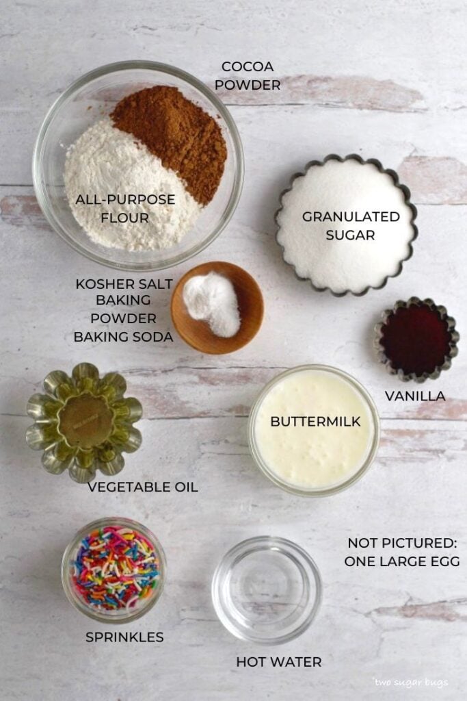 ingredients for small batch chocolate cupcakes