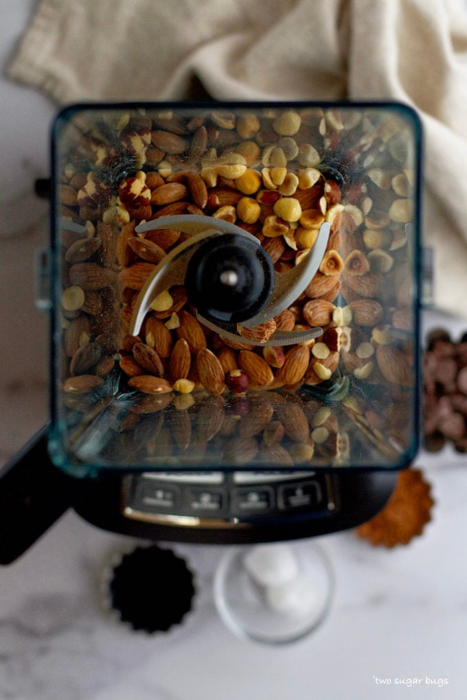 almonds and hazelnuts in a blender