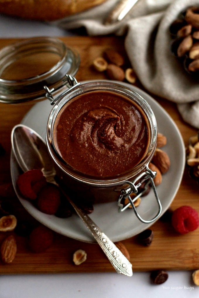 open jar of homemade cocoa almond spread