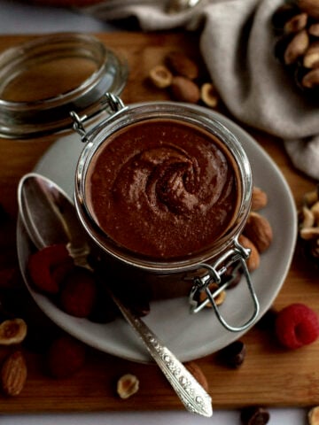 homemade chocolate almond spread in a jar