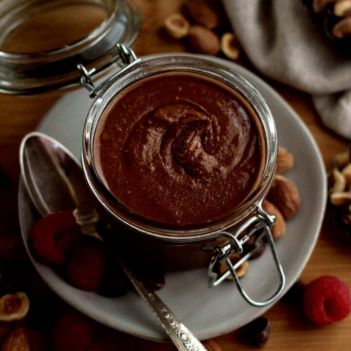 homemade chocolate almond spread in a jar