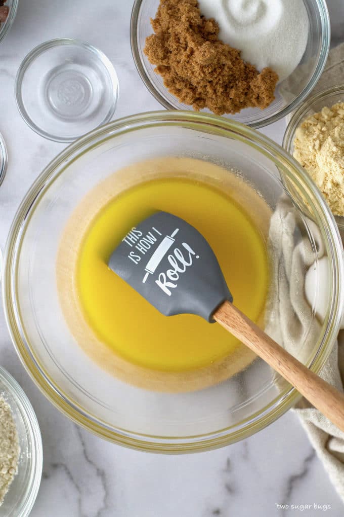 melted butter in a bowl with a spatula