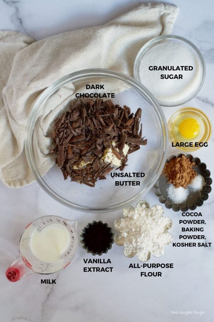 ingredients for one bowl brownies