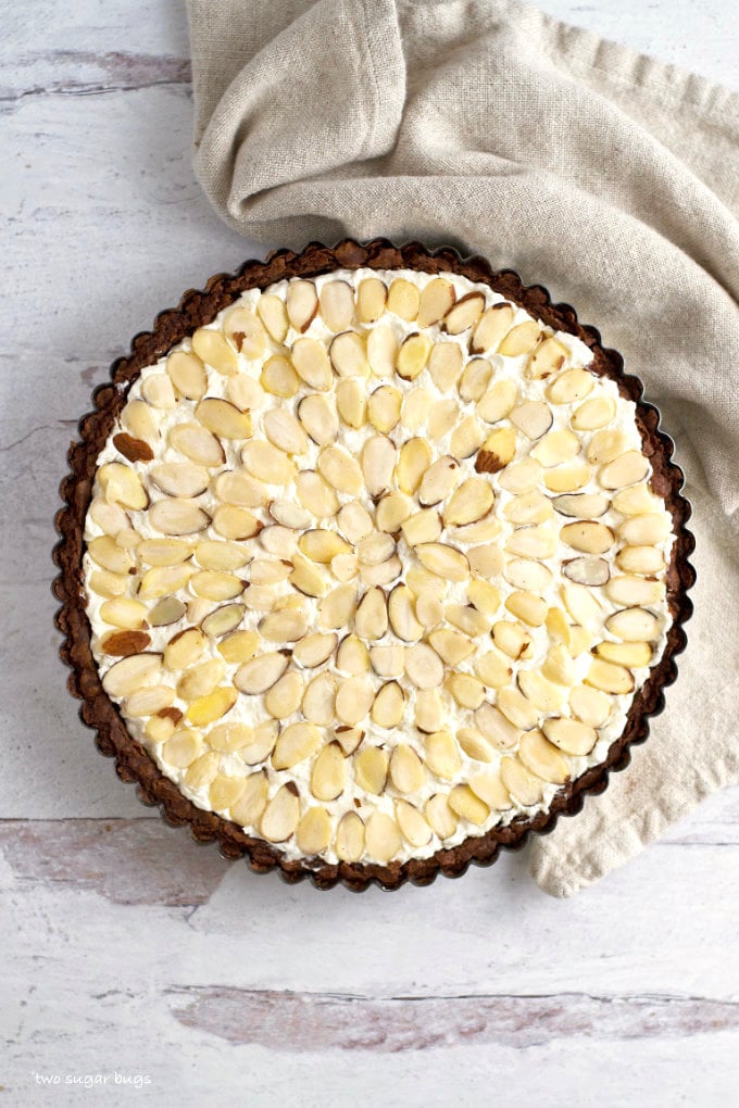 almonds placed on top of coconut layer