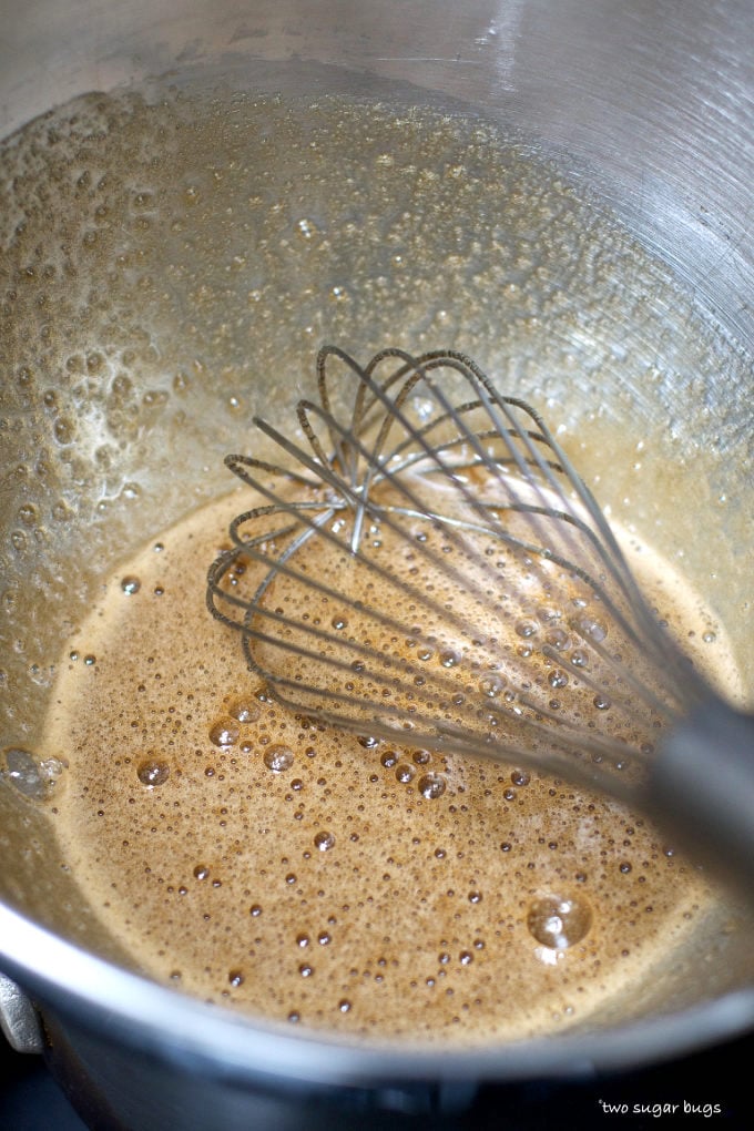middle stage of brown sugar meringue cooking