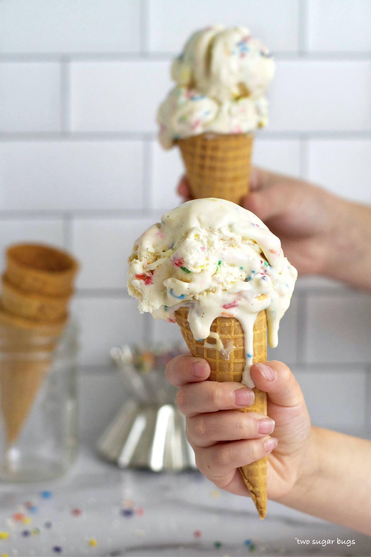 Funfetti Ice Cream Recipe (with no churn method) two sugar bugs