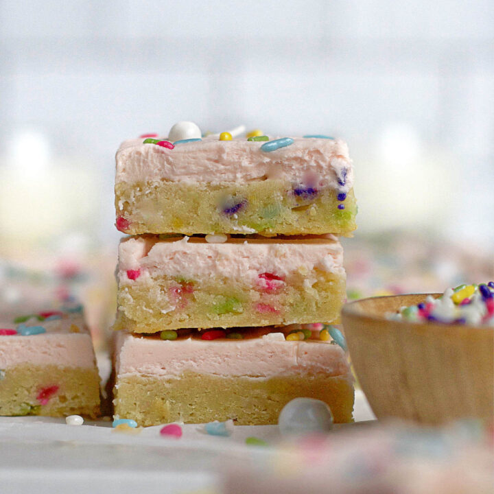 stack of three sugar cookie bars with sprinkles