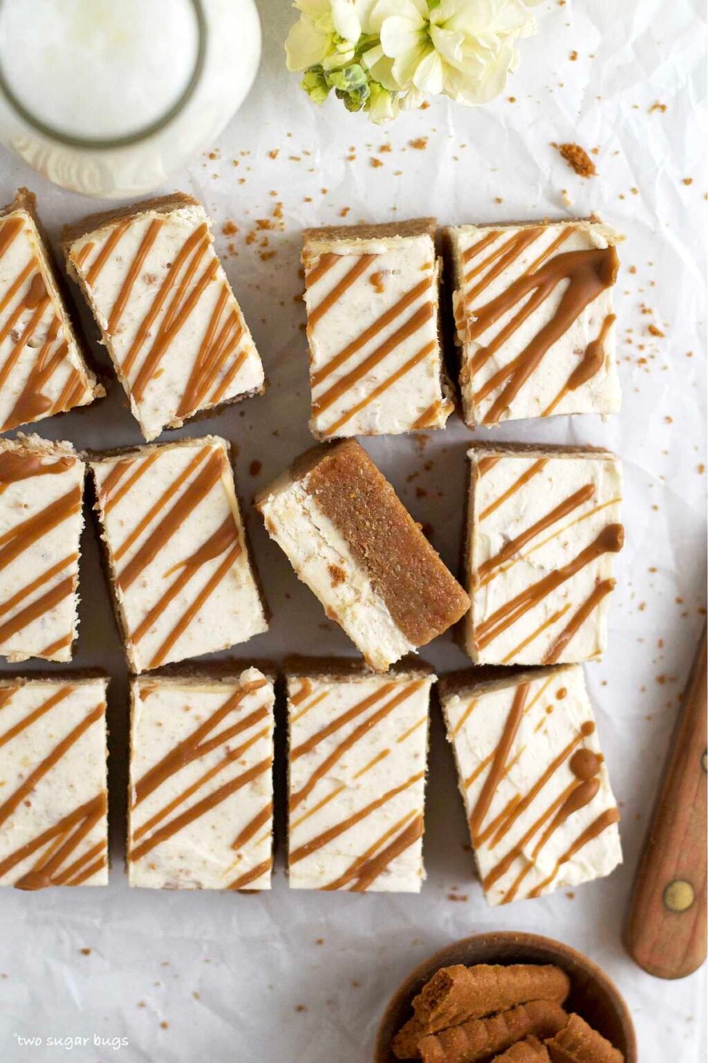 EASY Cookie Butter Bars (No Bake) two sugar bugs