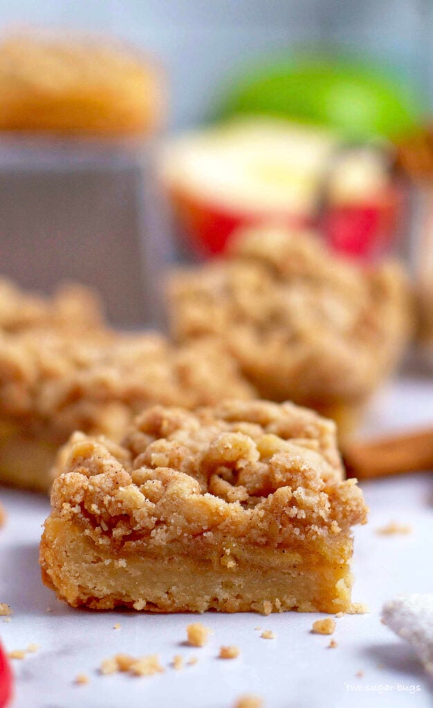 apple crisp shortbread bar sitting on counter