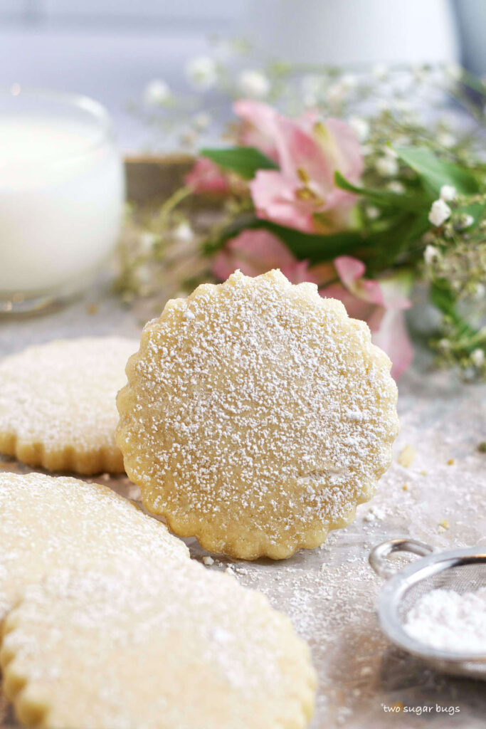powdered sugar dusted almond sugar cookie