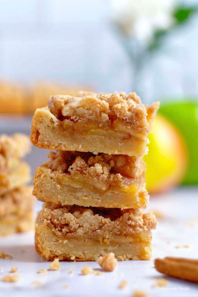 stack of three apple crisp shortbread bars