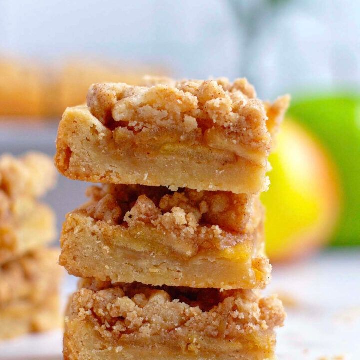 stack of three apple crisp shortbread bars