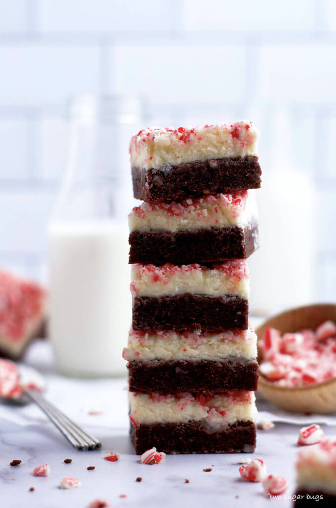tall stack of frosted brownies