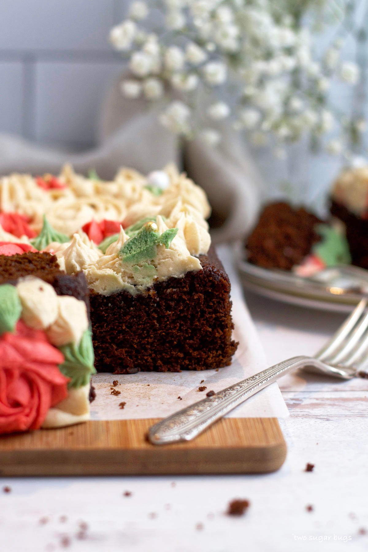 gingerbread snack cake on a cutting board
