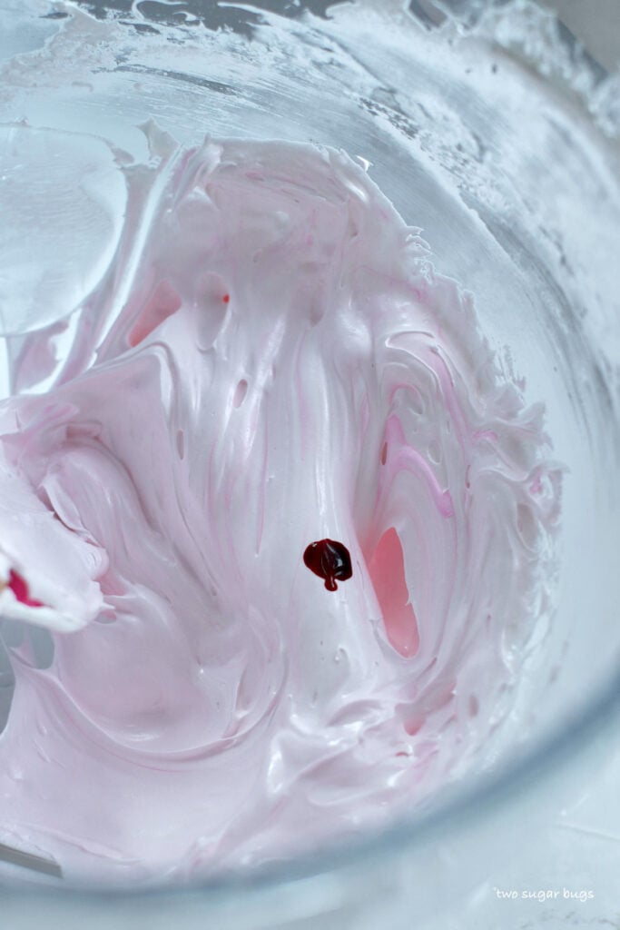 pink gel coloring added to meringue