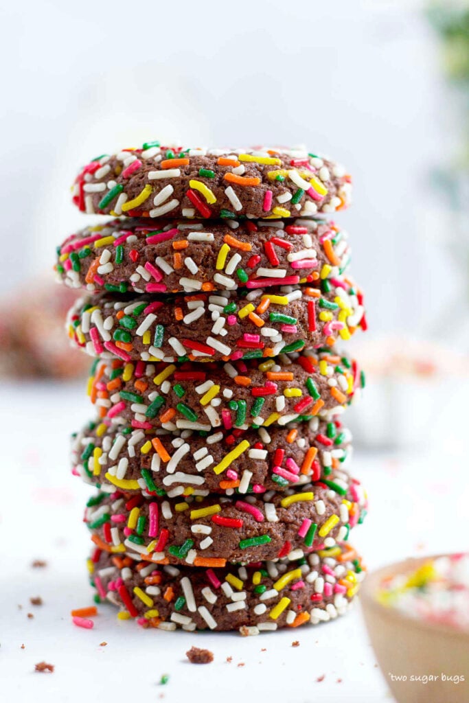 stack of chocolate sprinkle cookies