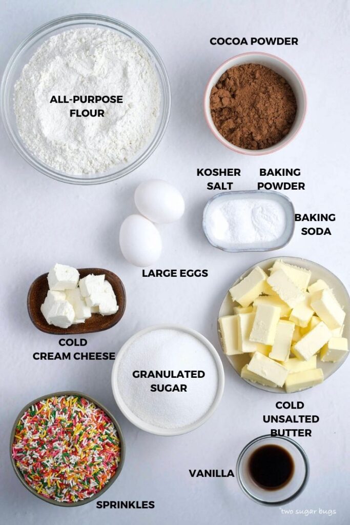 ingredients for chocolate sprinkle cookies