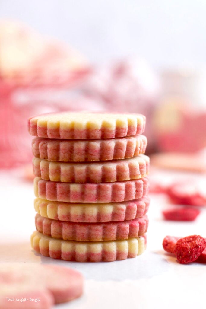 stack of pink and white marble cookies