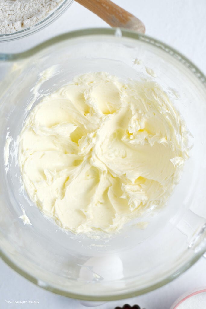 creamed butter and salt in a mixing bowl
