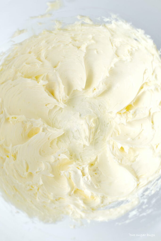 creamed butter in a mixing bowl