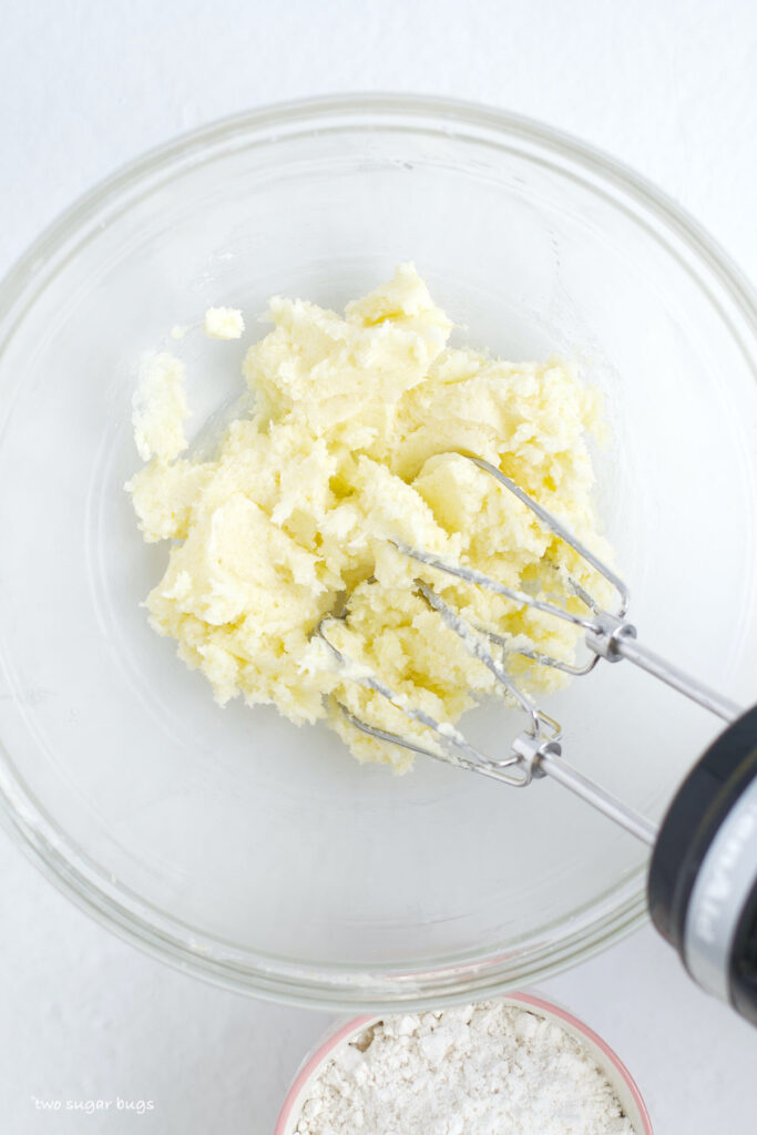 butter, sugars in a mixing bowl before flour is added
