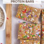 pinterest image for birthday cake protein bars