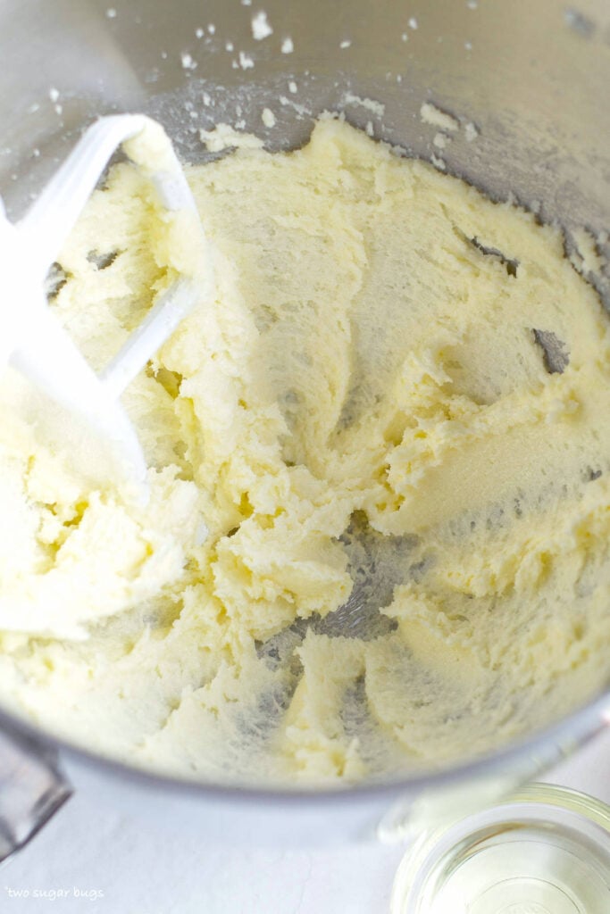 creamed butter and sugar in a mixing bowl