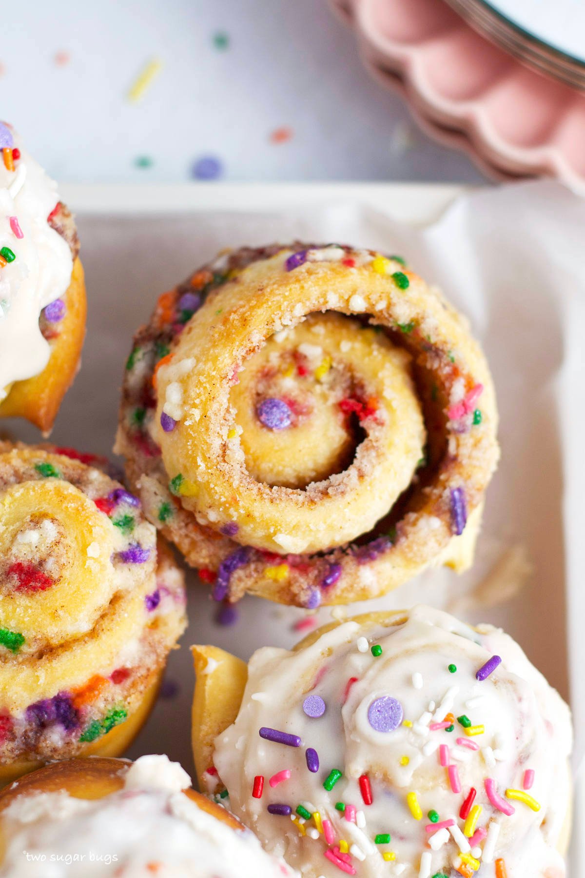 Funfetti Cinnamon Rolls two sugar bugs
