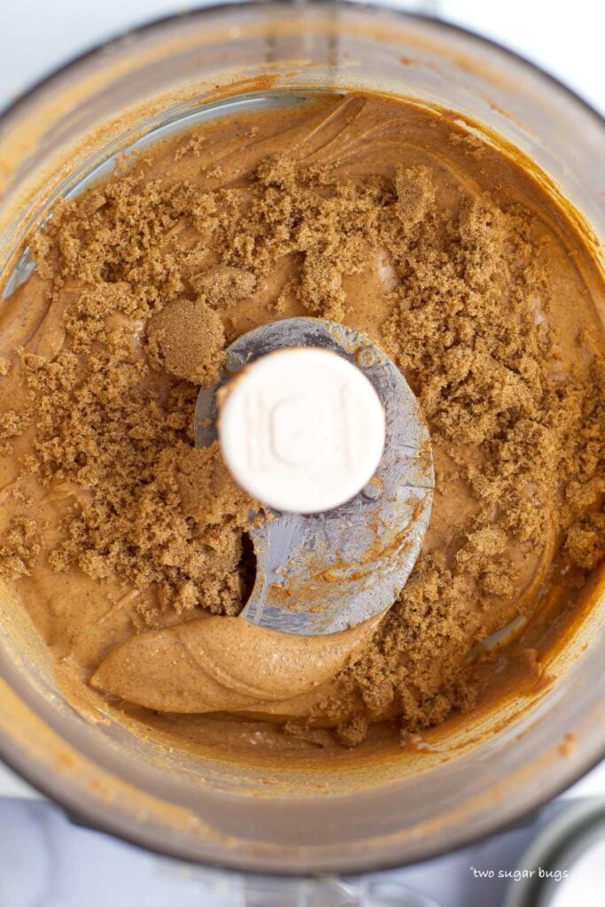 brown sugar on cookie butter in a food processor