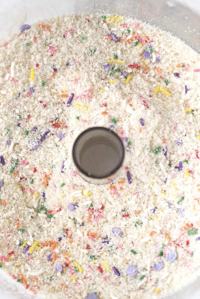 from scratch funfetti cake mix in a food processor bowl