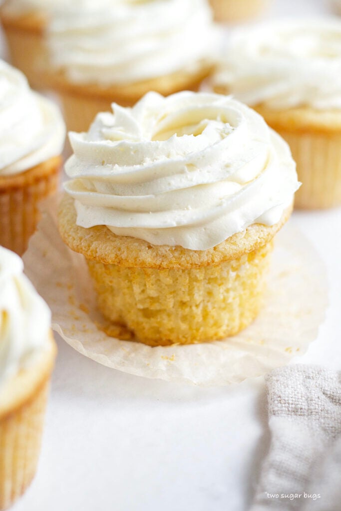 white chocolate buttercream on a cupcake