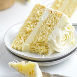 slice of lemon white chocolate cake on a plate