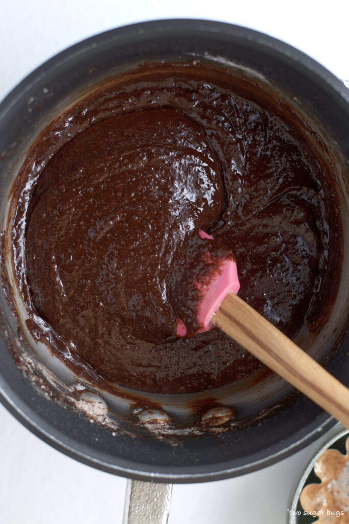 finished brownie batter in the mixing pot
