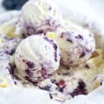 pinterest graphic for white chocolate ice cream with roasted blueberries