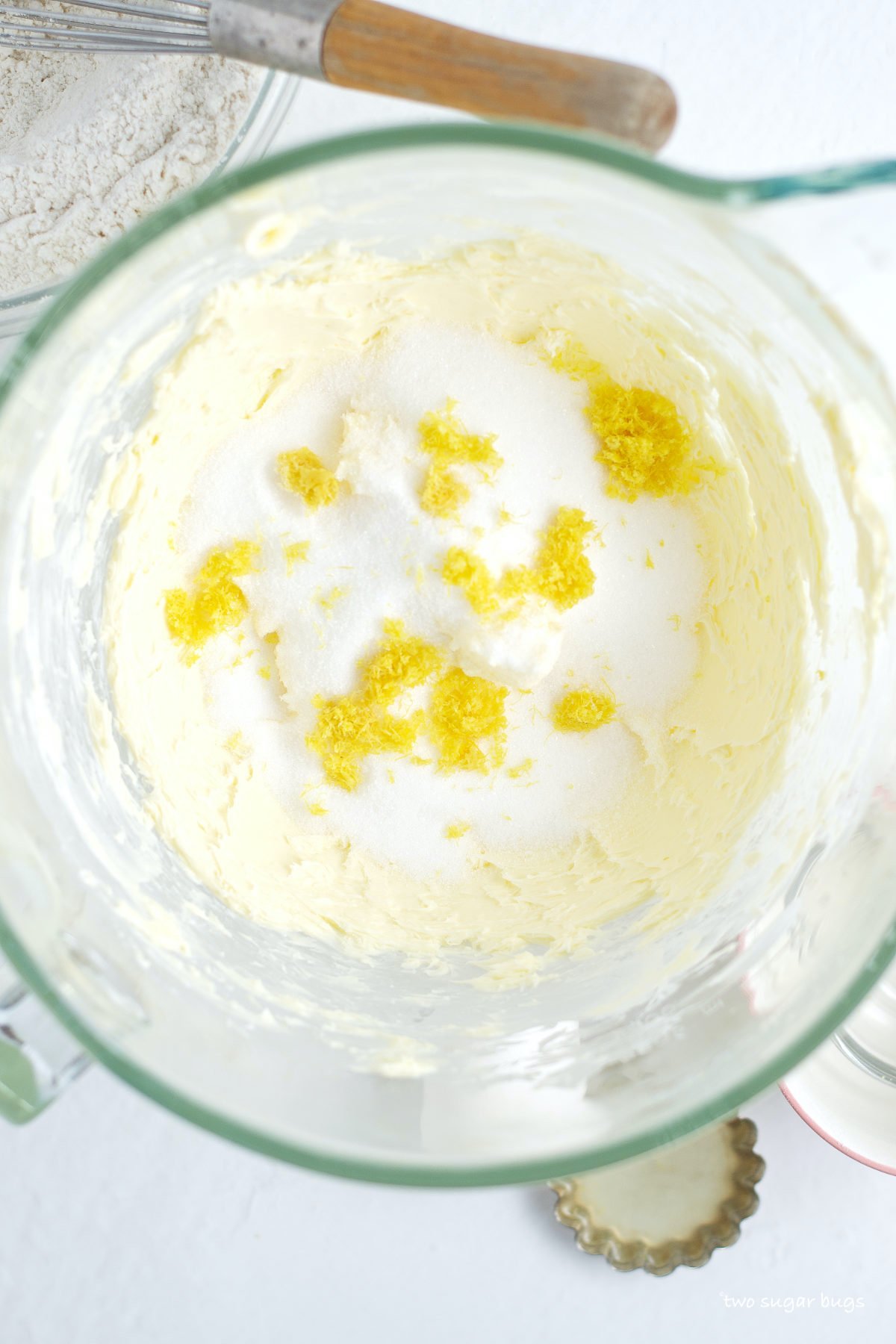 creamed butter, sugar and lemon zest in a mixing bowl