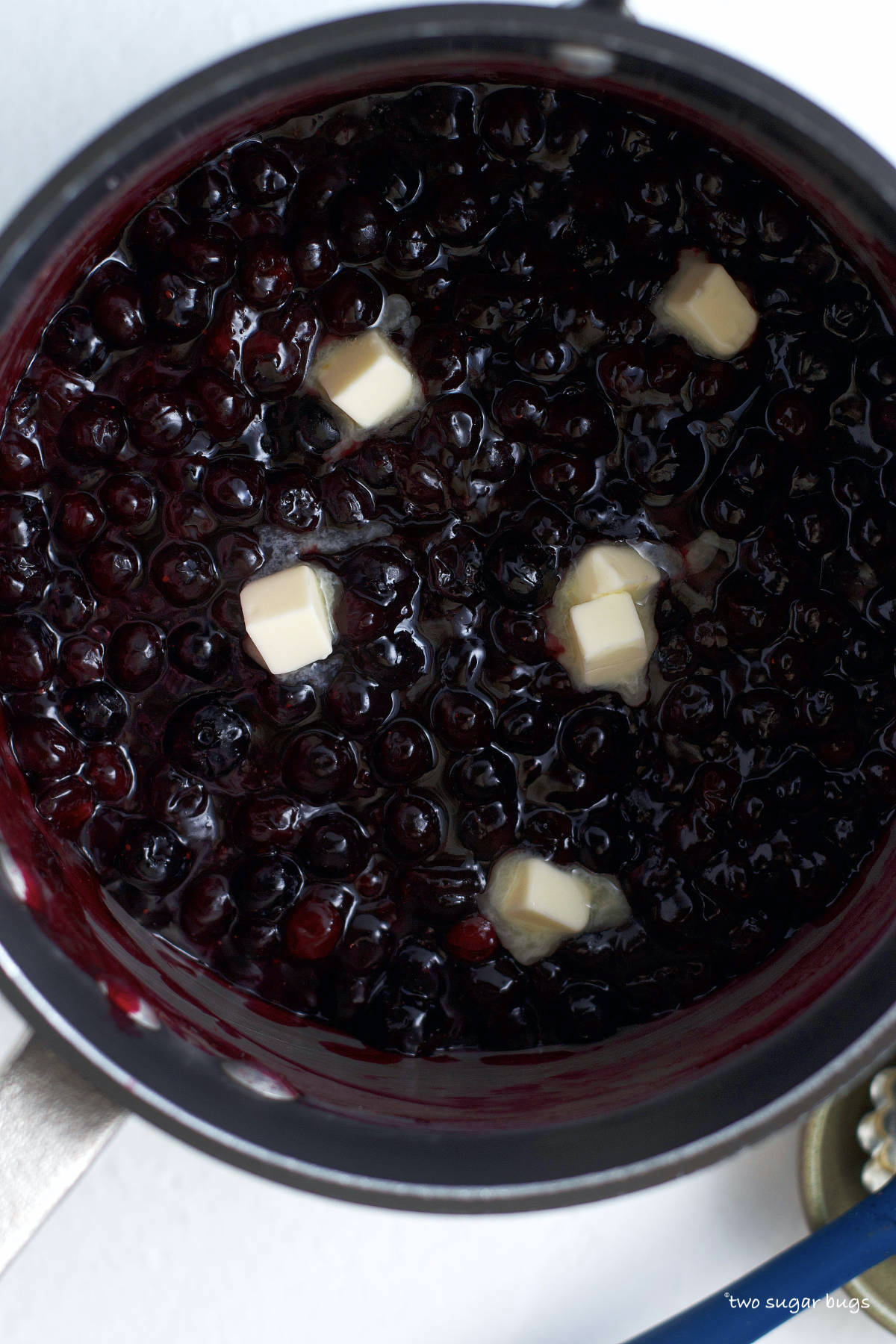 frozen blueberry pie filling with butter and vanilla added