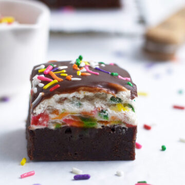funfetti brownie showing homemade marshmallow fluff center
