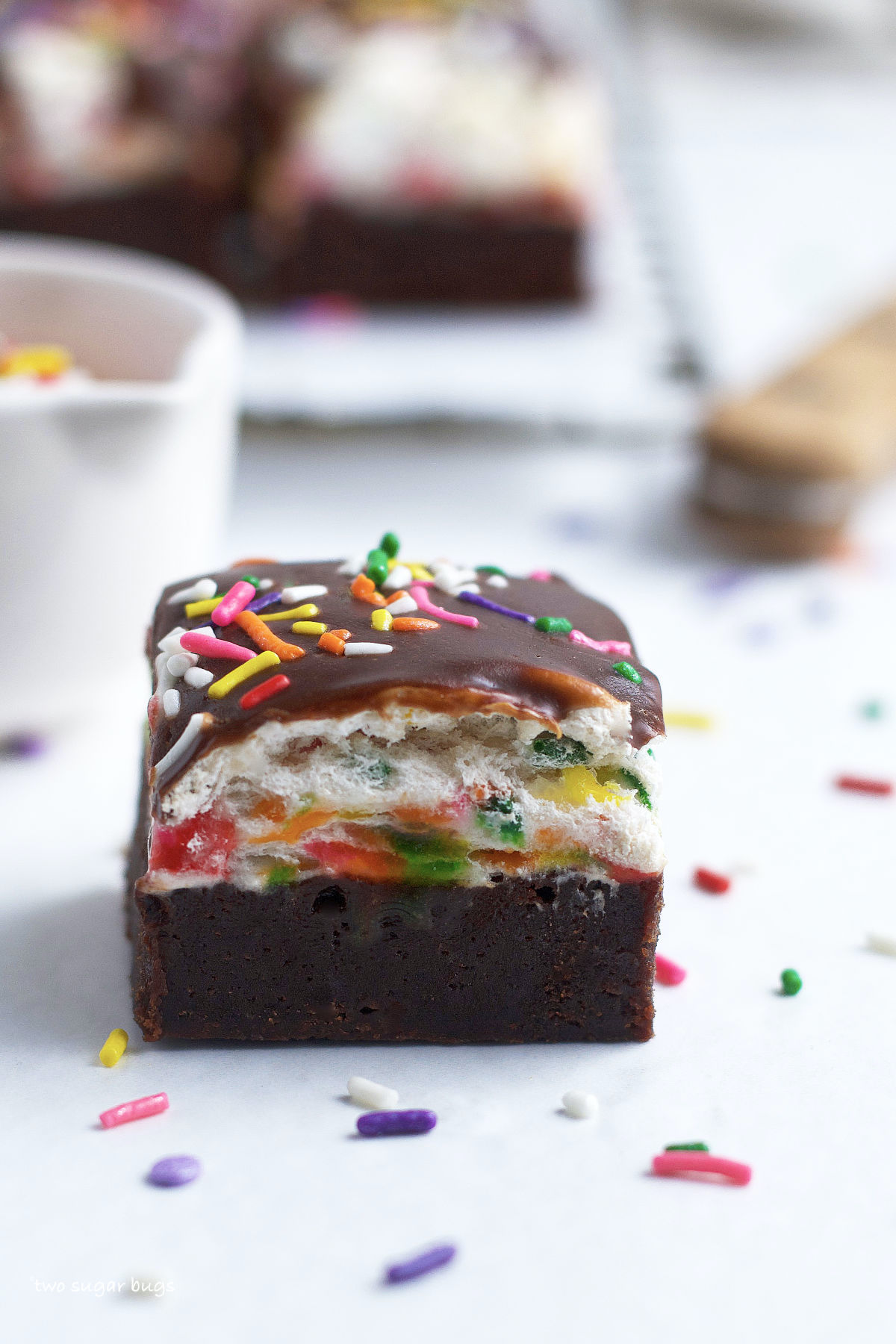 brownie surrounded by sprinkles
