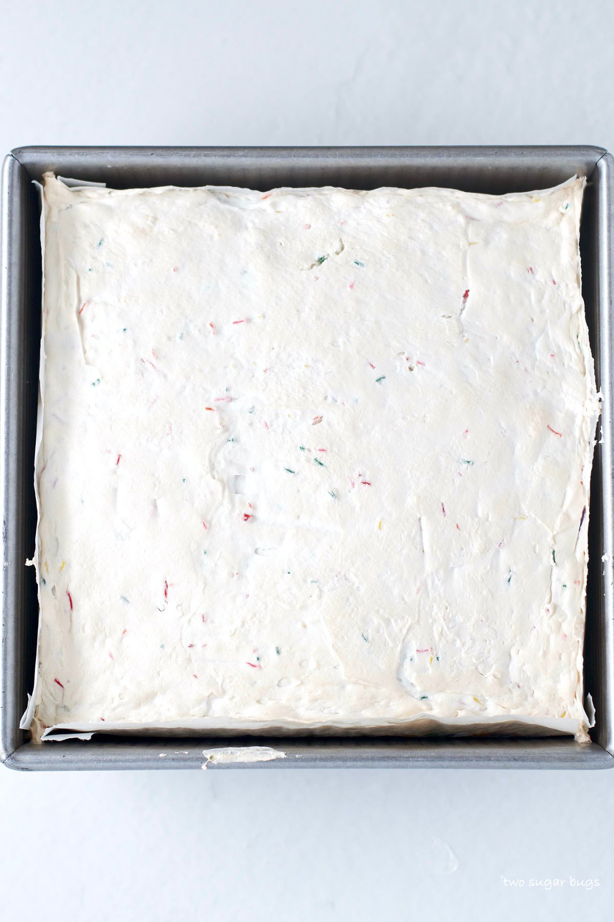 baked homemade funfetti marshmallow layer