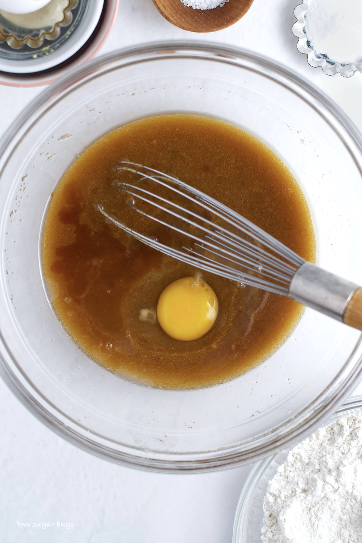 egg, vanilla and lemon juice added to wet ingredients