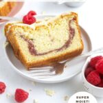 pinterest graphic for raspberry white chocolate loaf cake