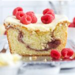 pinterest graphic for raspberry white chocolate loaf cake