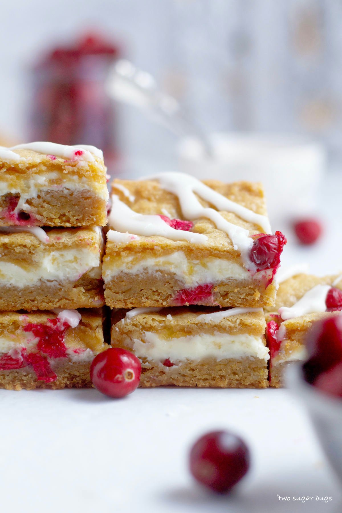 stack of white chocolate filled lemon cranberry bars