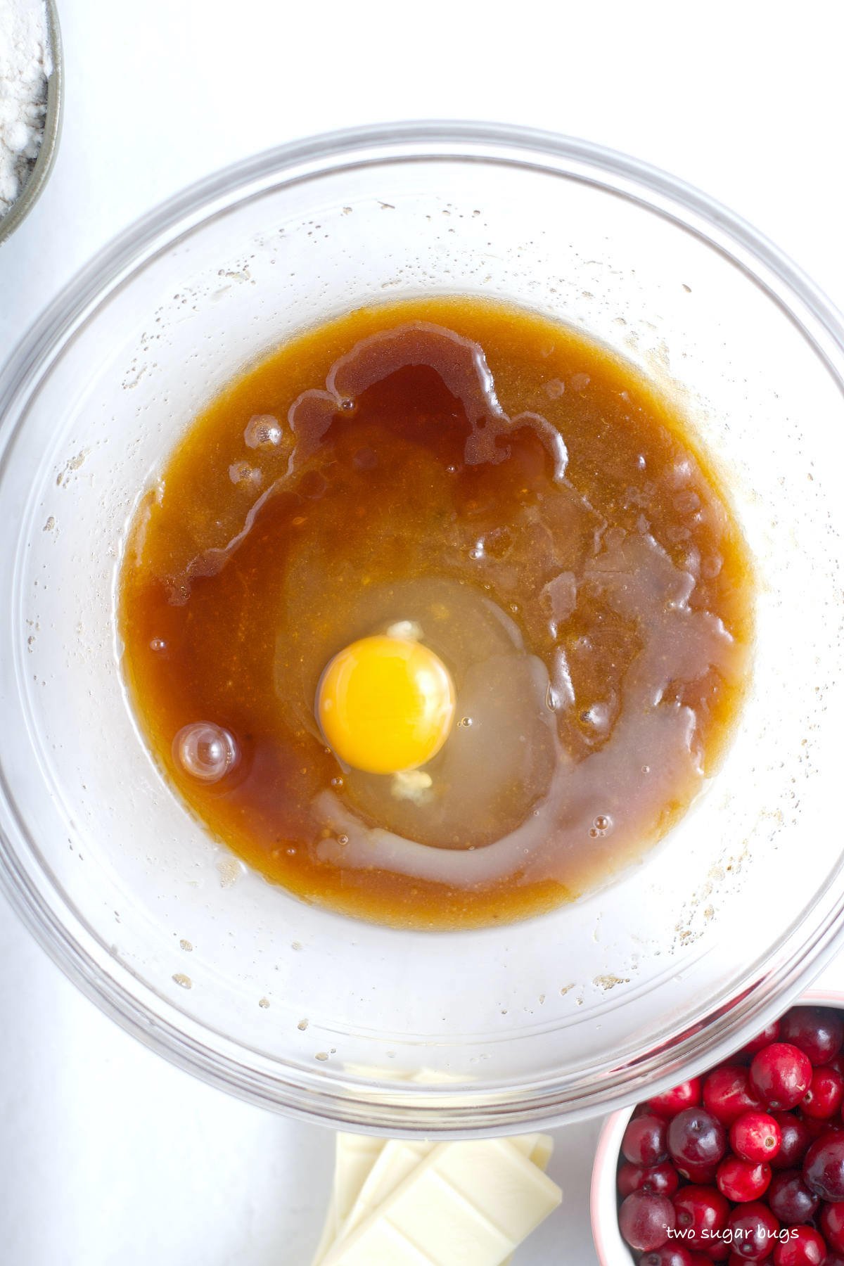 egg, vanilla and lemon juice added to mixing bowl