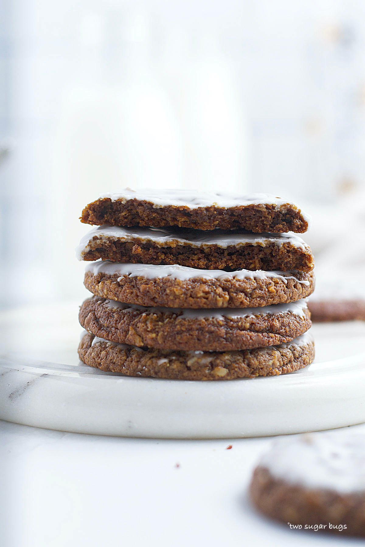 stack of iced molasses cookies