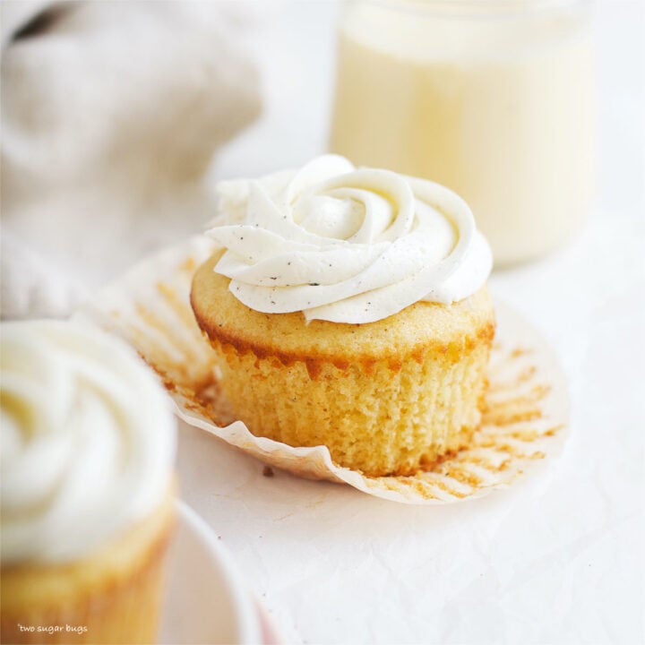 eggnog cupcake with the wrapper pulled off