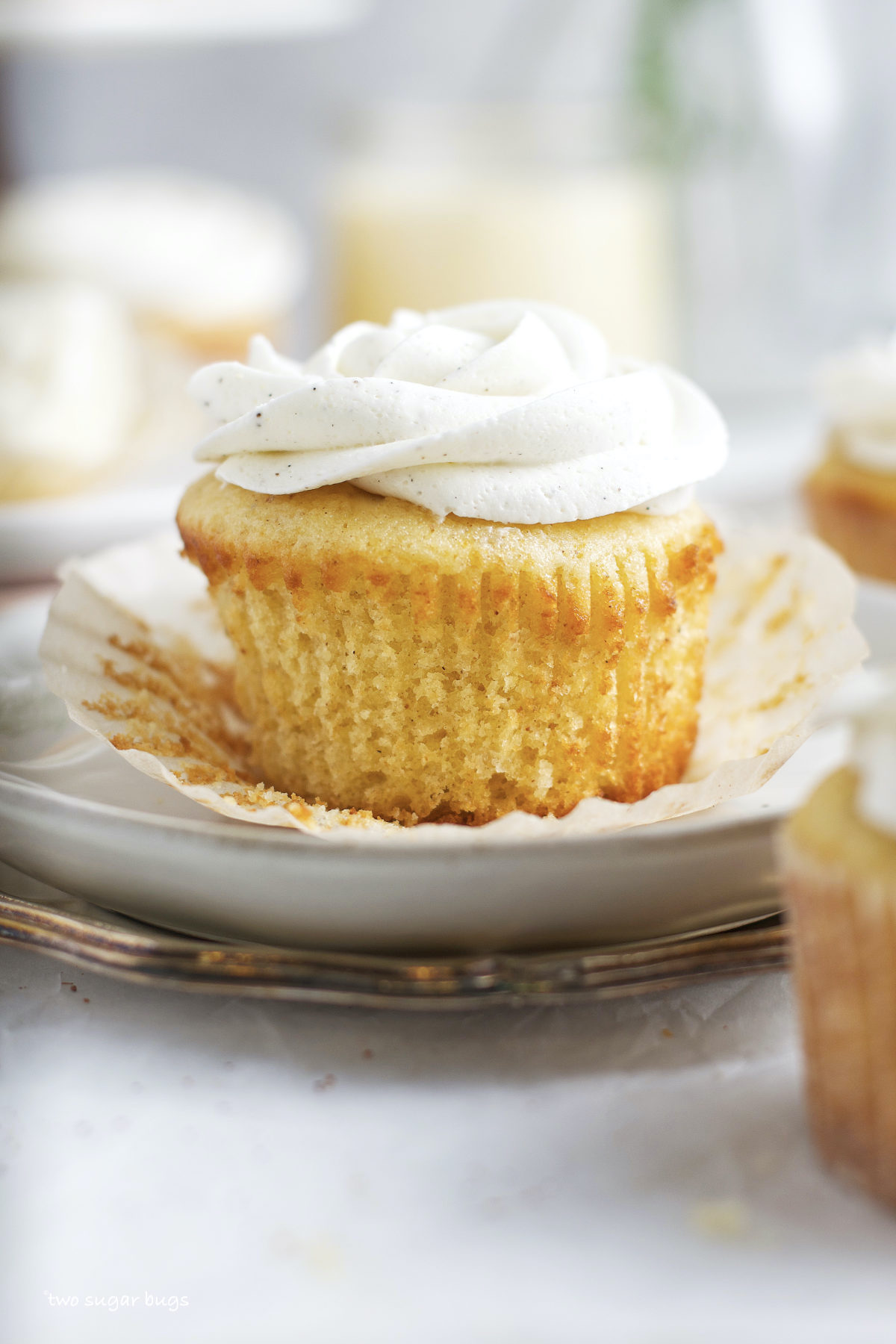 side look at fluffy texture of eggnog cupcake