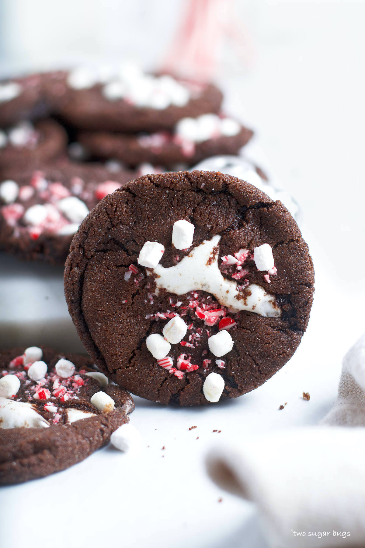 peppermint hot cocoa cookie standing upright