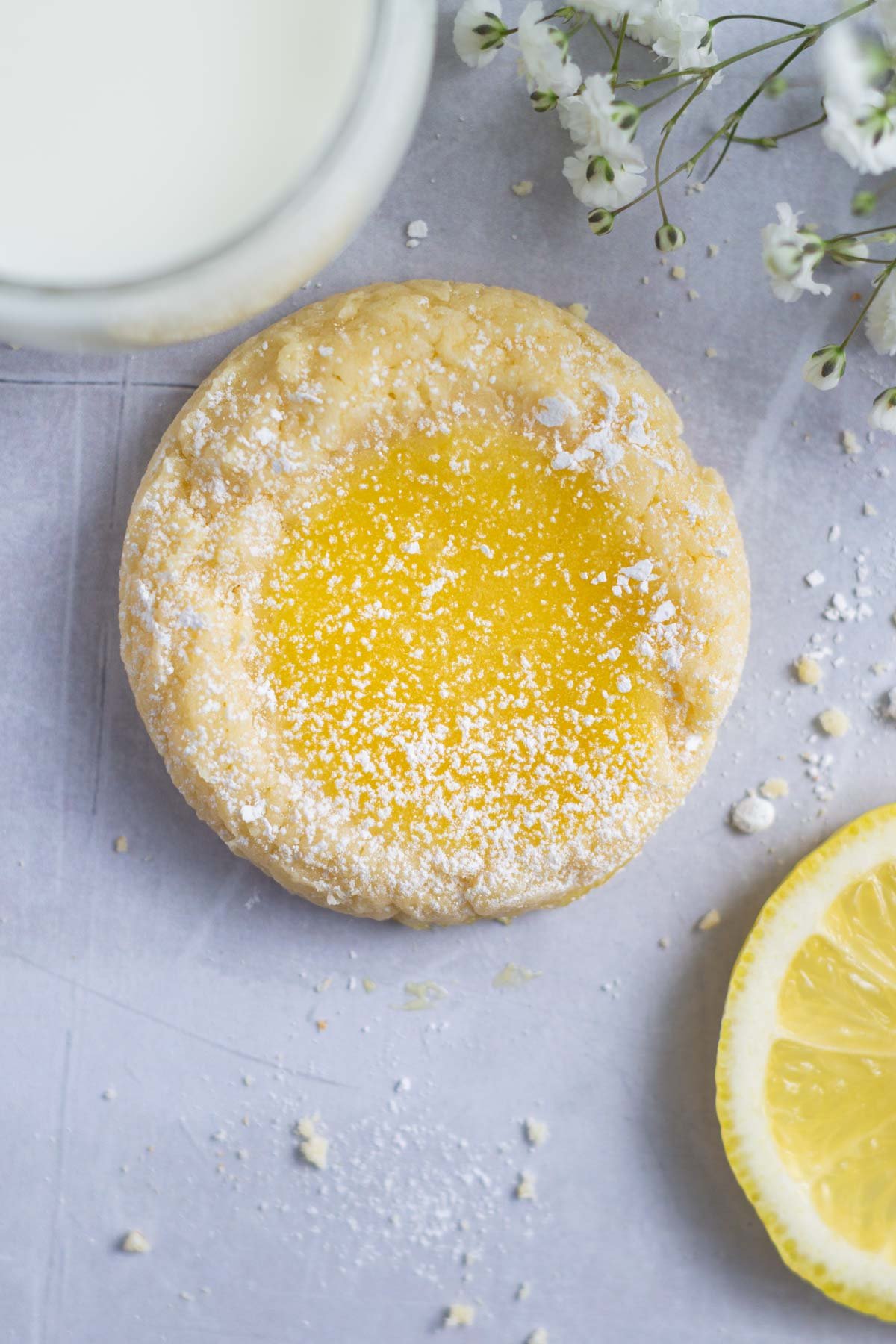 lemon bar cookie dusted with confectioners' sugar