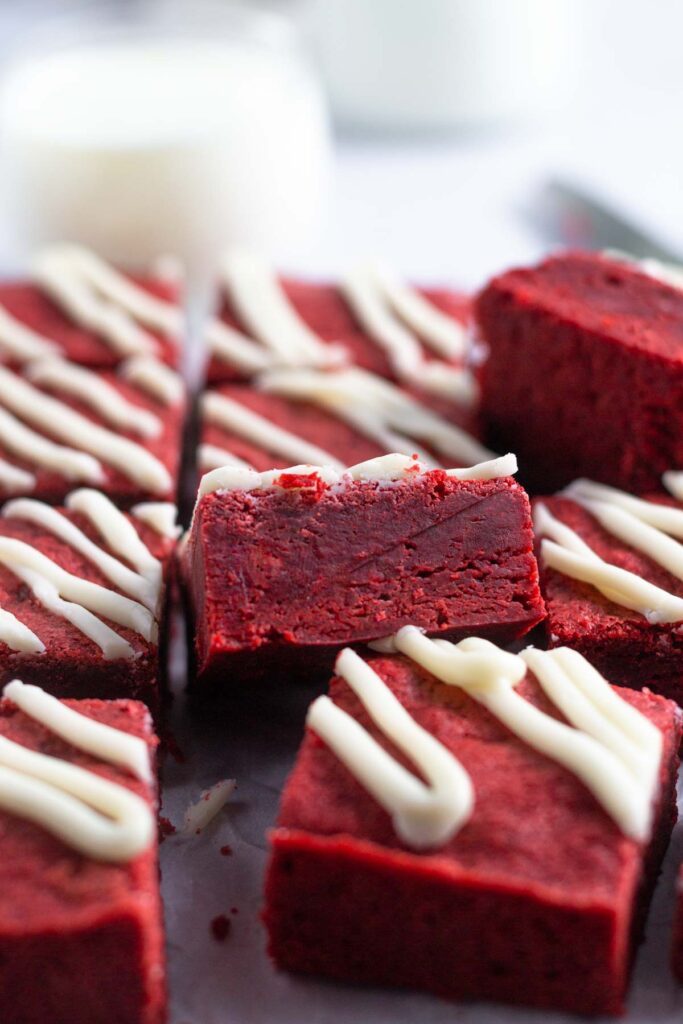 Fudgy EASY Red Velvet Brownies two sugar bugs
